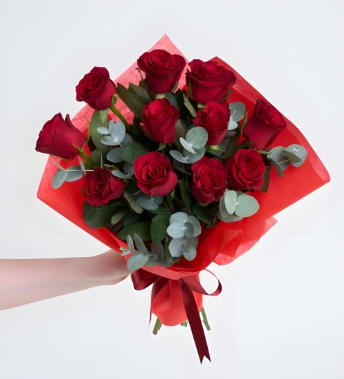 Kırmızı Bukette 11 Kırmızı Gül