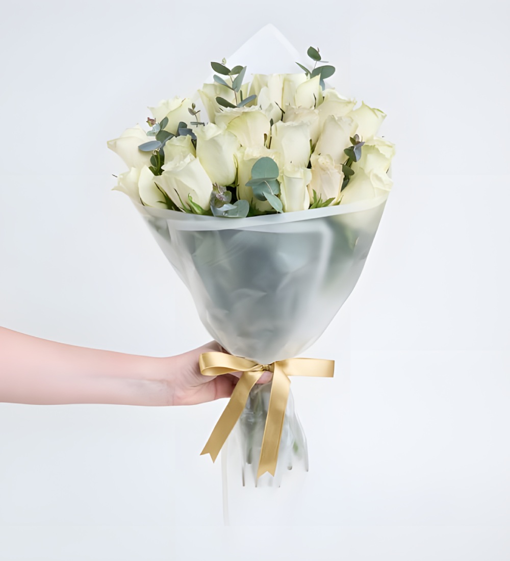 Kraft Buket Kağıdında 20'li Beyaz Gül Buketi