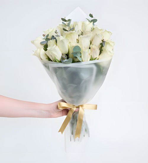 Kraft Buket Kağıdında 20'li Beyaz Gül Buketi
